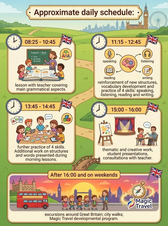 Approximate day schedule. Summer Camp in England